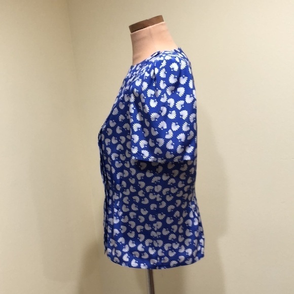 Vintage Blouse Size 6 Blue Fan Print Puff Sleeve - Picture 4 of 10